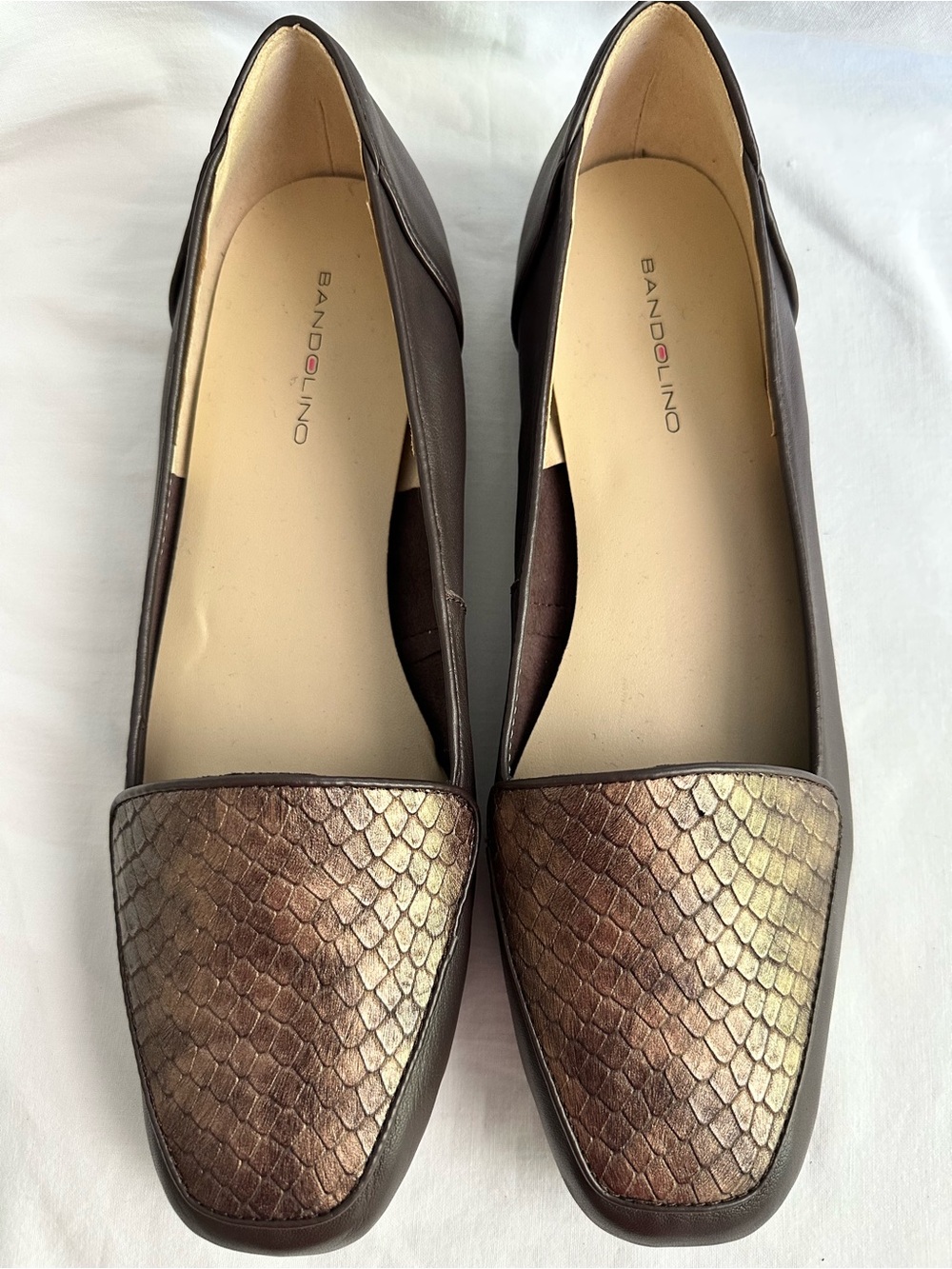 Bandolino Lysander Brown Leather Metallic Snake-Effect Loafers Size 11